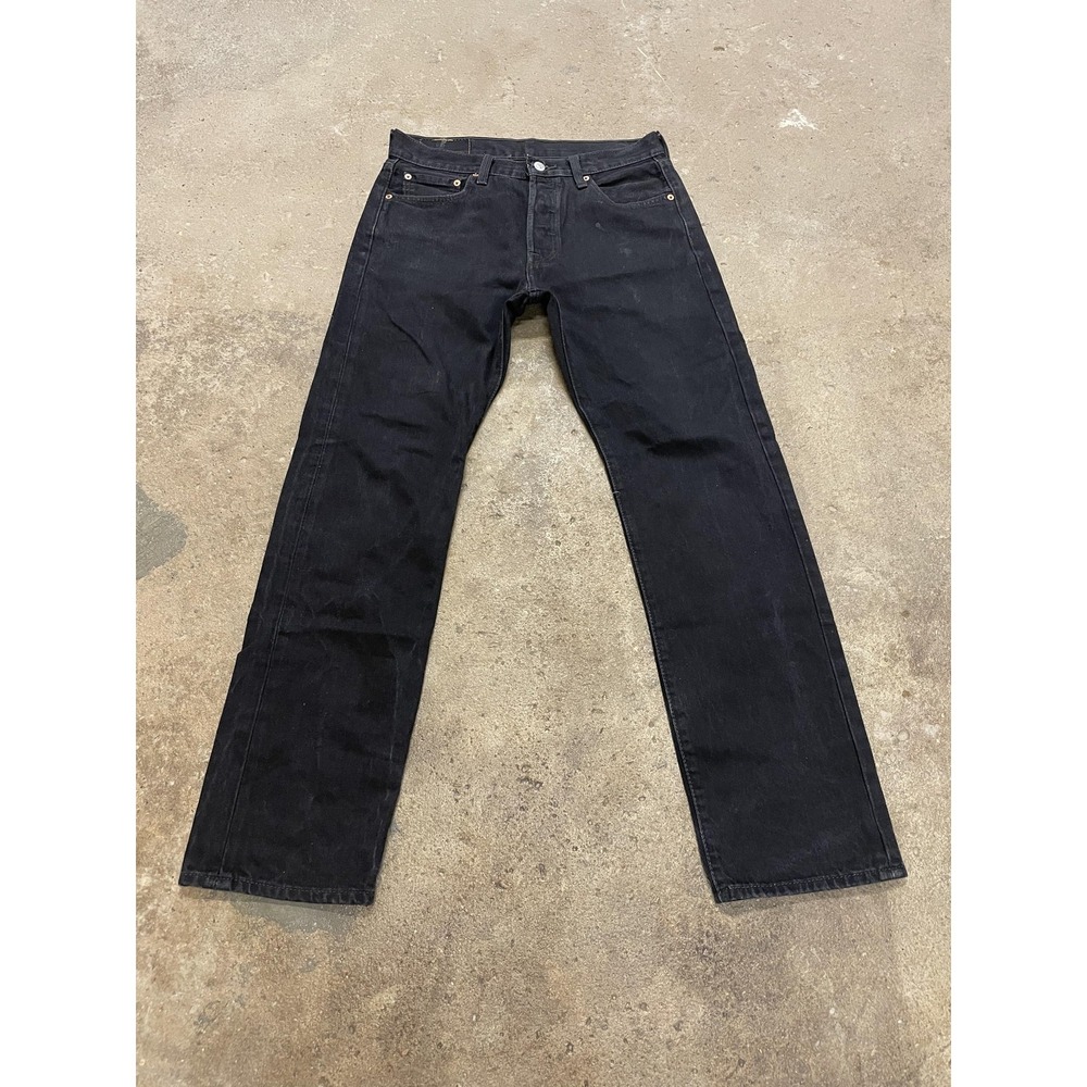 Levis 501 Jeans Mens 30x31 Black Denim Straight Leg Button Fly Dark Wash